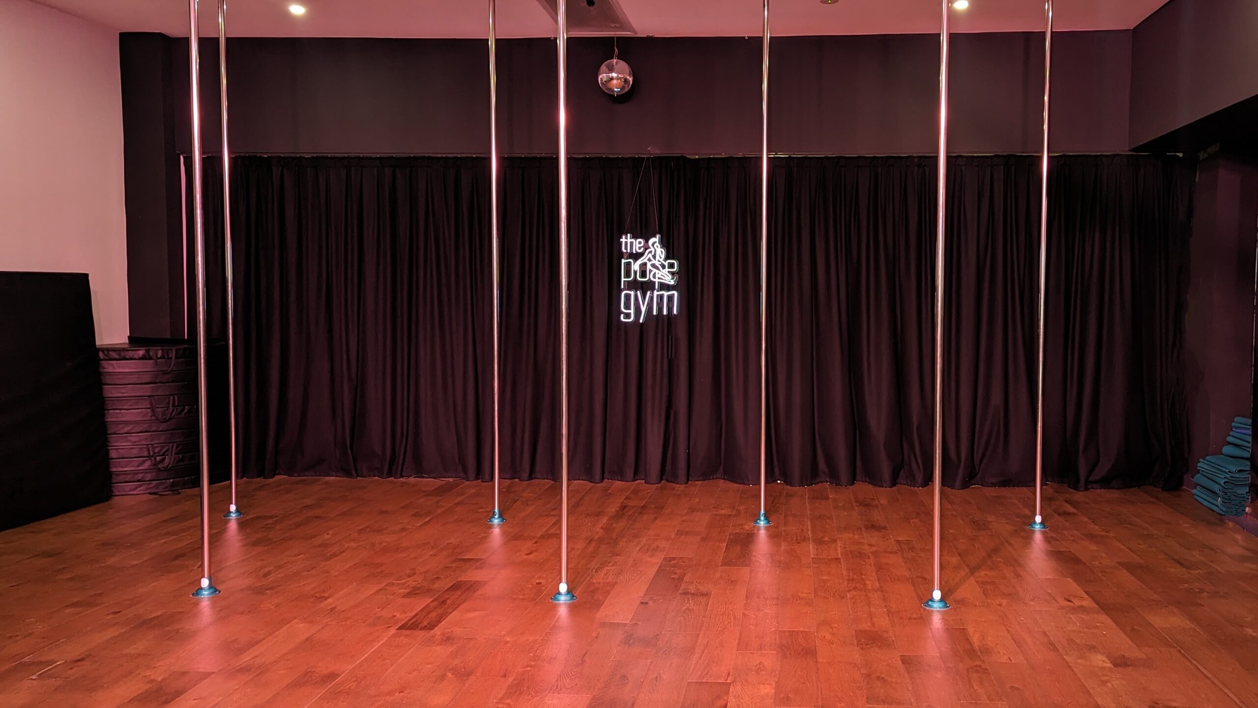 The Pole Gym Brisbane City Studio C. Studio for dance, pole, aerials, fitness and stretch. Performance Nights are also held in this room. Available for studio hire.